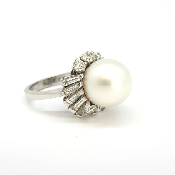 South Sea Pearl and Diamond Cluster Dress Ring in Platinum