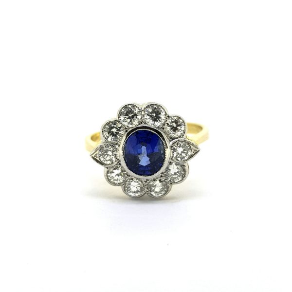 0.90ct Sapphire and Diamond Floral Cluster Ring