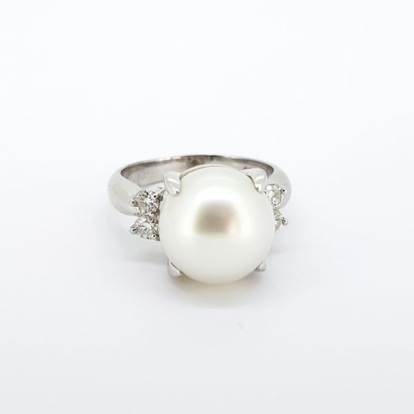 Southsea Pearl and Diamond Ring in Platinum