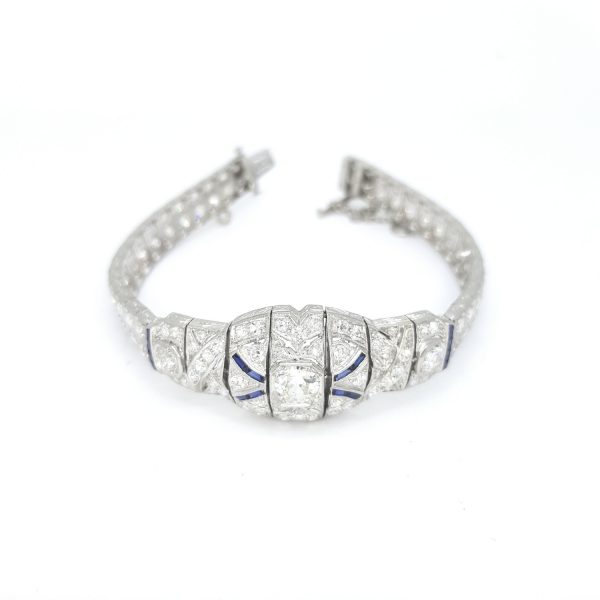 Art Deco Platinum and Diamond Bracelet with Calibre Sapphires