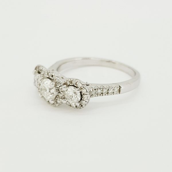 Three Stone Diamond Cluster Ring in 18ct White Gold, 1.00 carat total