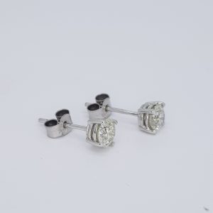 Diamond Stud Earrings in 18ct White Gold, H colour, 1.03 carat total