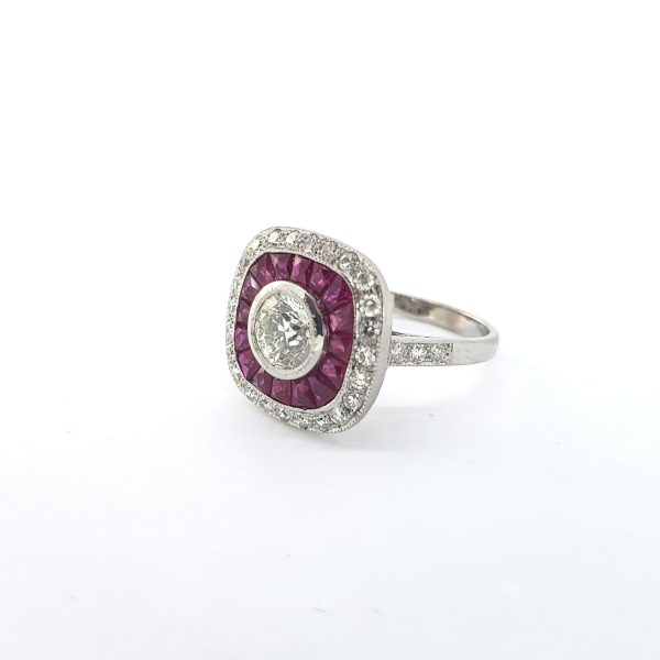0.91ct Diamond and Calibre Ruby Cluster Ring in 18ct White Gold
