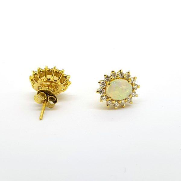 1.15ct Opal and Diamond Oval Cluster Stud Earrings in 18ct Yellow Gold