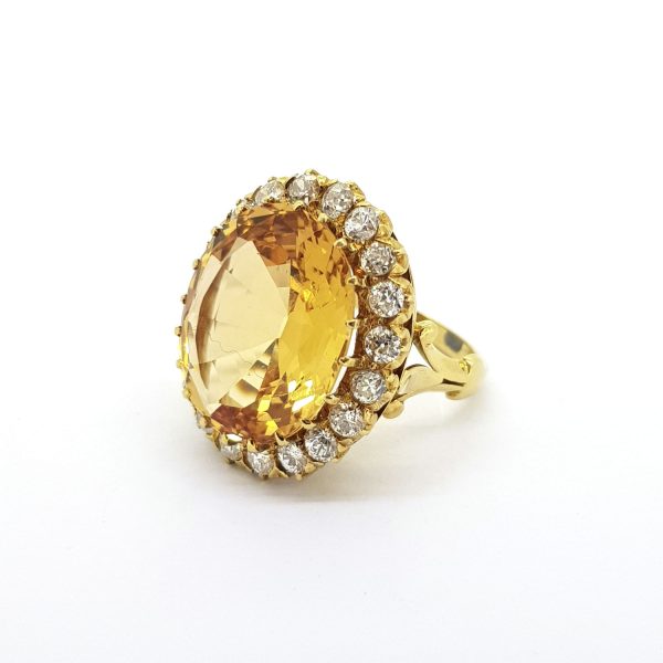 Vintage Imperial Topaz and Diamond Cluster Ring in Yellow Gold, Circa 1970s
