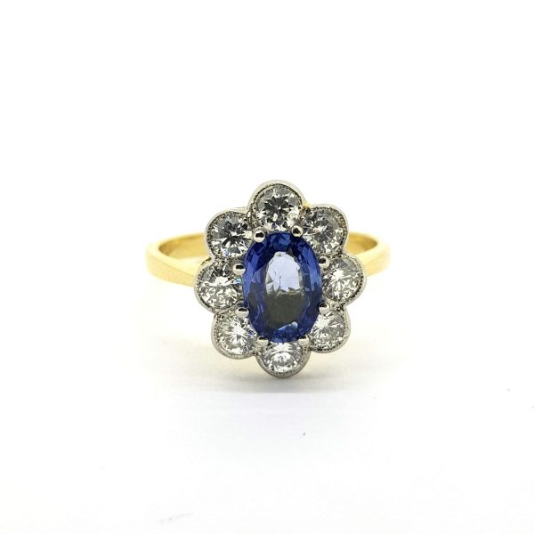 1.25ct Oval Sapphire and Diamond Floral Cluster Ring