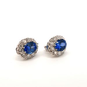 Tanzanite and Diamond Oval Cluster Earrings, 5.60 carats