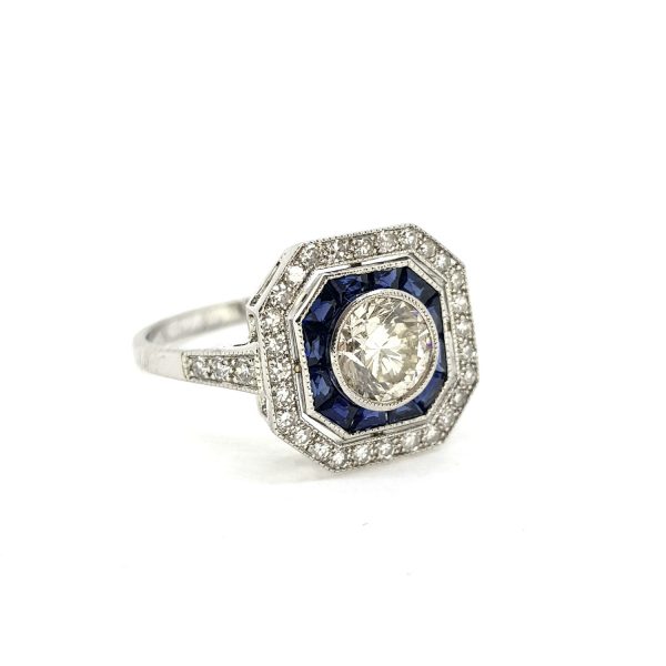 80ct Diamond and Calibre Sapphire Cluster Target Ring in 18ct White Gold