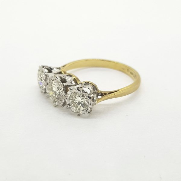Vintage 1970s Diamond Three Stone Ring, 1.00 carat total