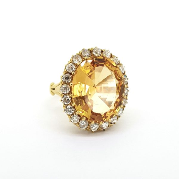 Vintage Imperial Topaz and Diamond Cluster Ring in Yellow Gold, Circa 1970s