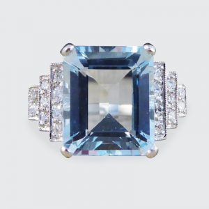 Art Deco Style 5.50ct Aquamarine and Diamond Ring