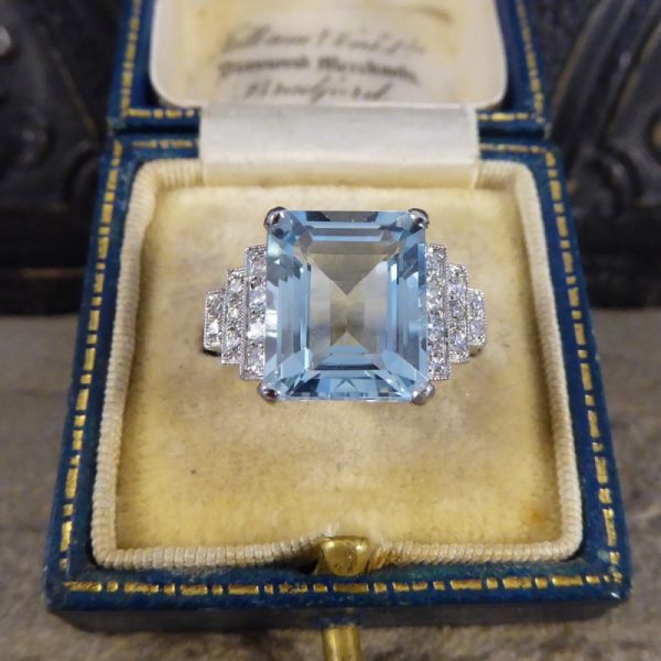 Art Deco Style 5.50ct Aquamarine and Diamond Ring