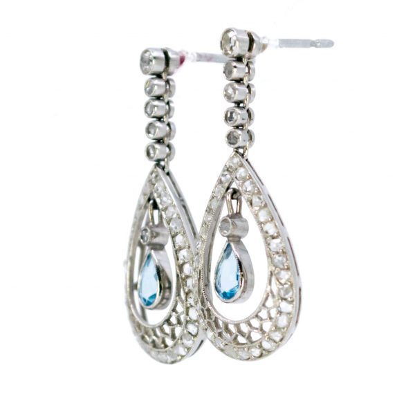 Art Deco Style Aquamarine and Diamond Drop Earrings