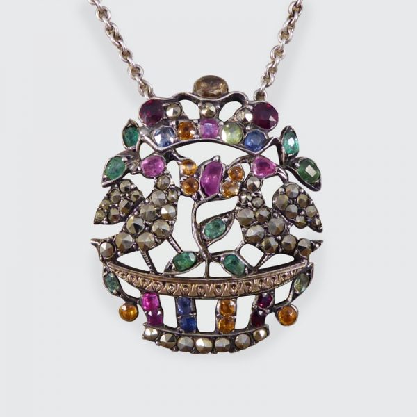 Edwardian Antique Marcasite and Gem Set Pendant Necklace