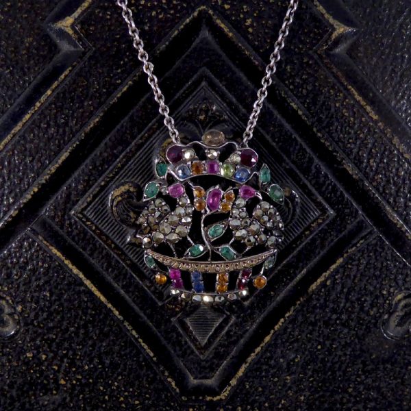 Edwardian Antique Marcasite and Gem Set Pendant Necklace