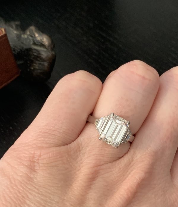 Emerald Cut Diamond Three Stone Ring – Chalfen of London