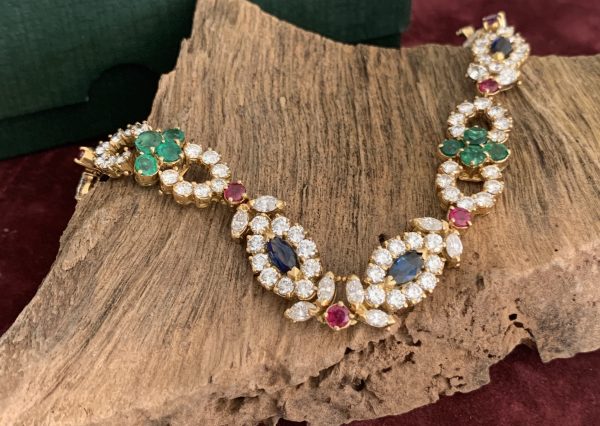 Vintage 1970’s Multi Gem Sapphire, Ruby, Emerald and Diamond Bracelet