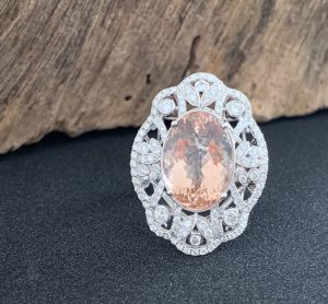 David Jerome Oval Cut Morganite and Diamond Dress Ring, 6.35 carats