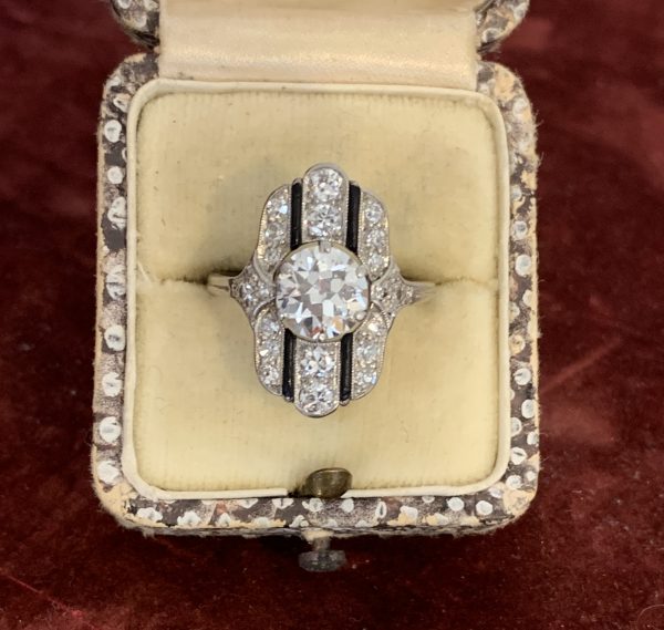 Art Deco diamond onyx ring plaque