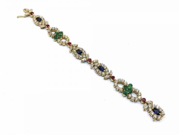 Vintage 1970’s Multi Gem Sapphire, Ruby, Emerald and Diamond Bracelet