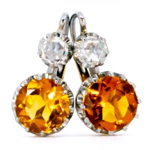 Vintage Citrine and Diamond Drop Earrings