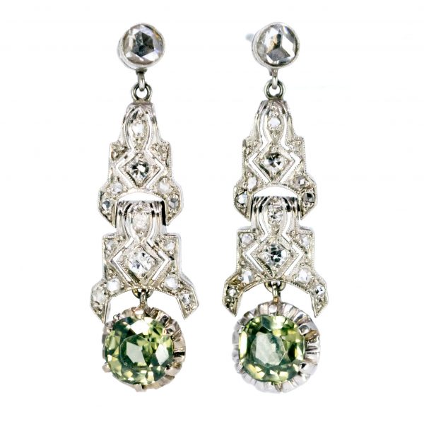 Vintage Peridot and Diamond Drop Earrings