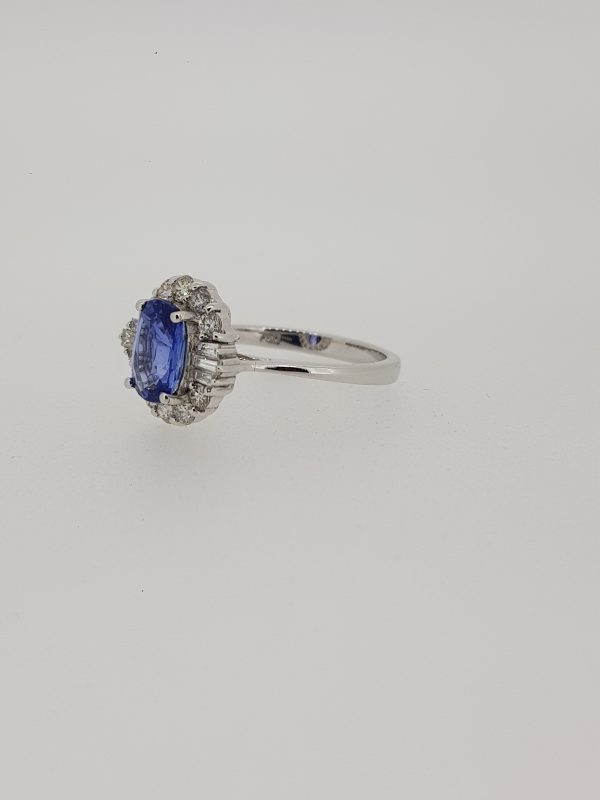 Contemporary 1.67ct Sapphire and Diamond Cluster Ring in 18ct White Gold