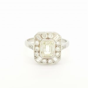 Art Deco Style Emerald Cut Diamond Cluster Ring