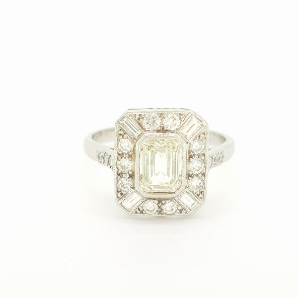 Art Deco Style Emerald Cut Diamond Cluster Ring