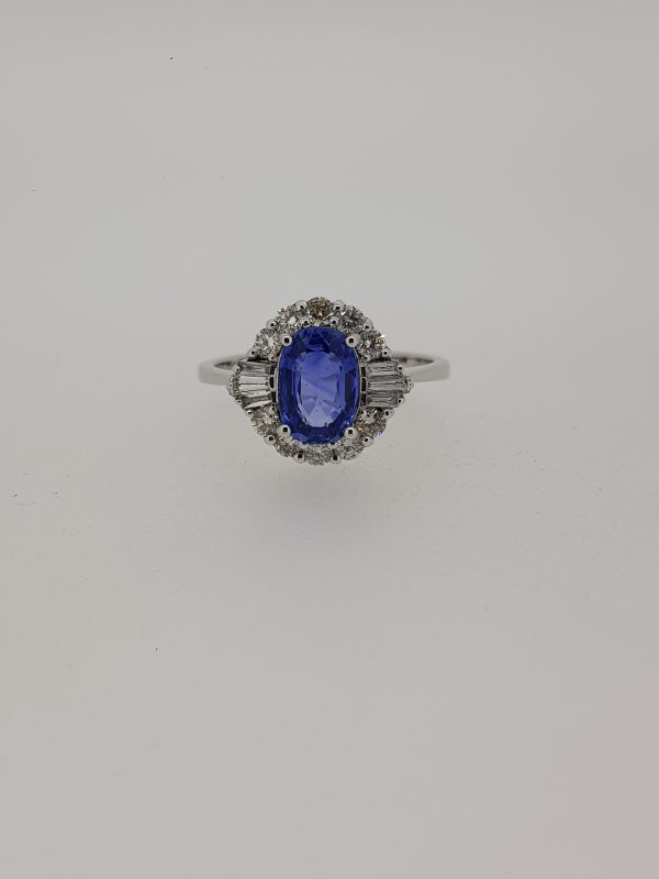 Modern 1.67ct Sapphire and Diamond Cluster Ring in 18ct White Gold