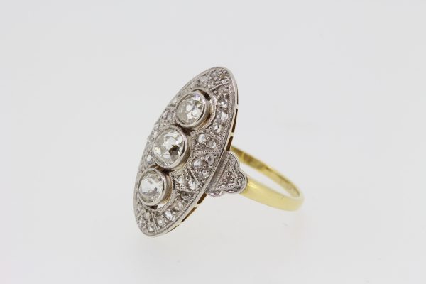 Art Deco Style Diamond Navette Cluster Plaque Ring in 18ct Gold