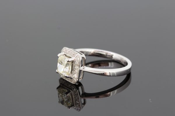 1.03ct Cushion Cut Diamond Square Shaped Halo Cluster Ring in 18ct White Gold
