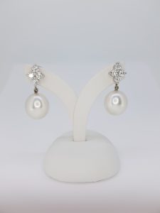 South Sea Pearl and Diamond Drop Earrings, 1.04cts