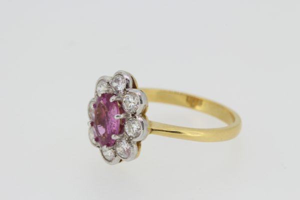1.25ct Pink Sapphire and Diamond Floral Cluster Ring in 18ct Gold
