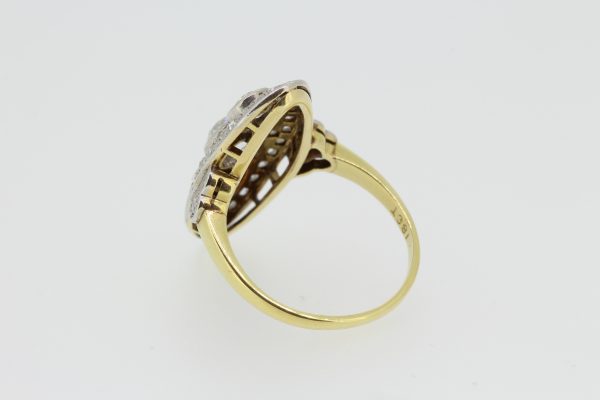 Art Deco Style Diamond Navette Cluster Plaque Ring in 18ct Gold