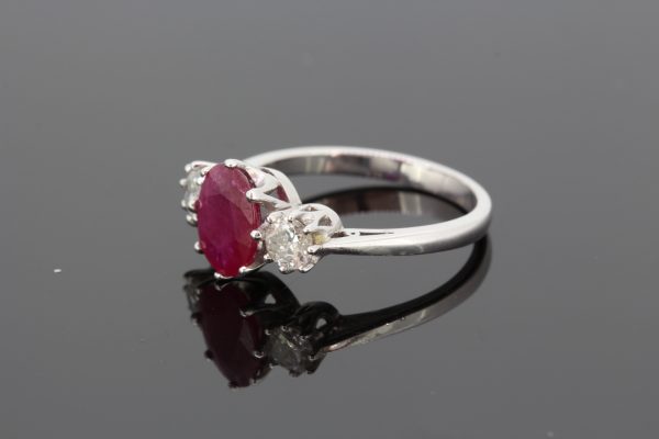 Ruby and Diamond Trilogy Ring in 18ct White Gold, 1.90 carats