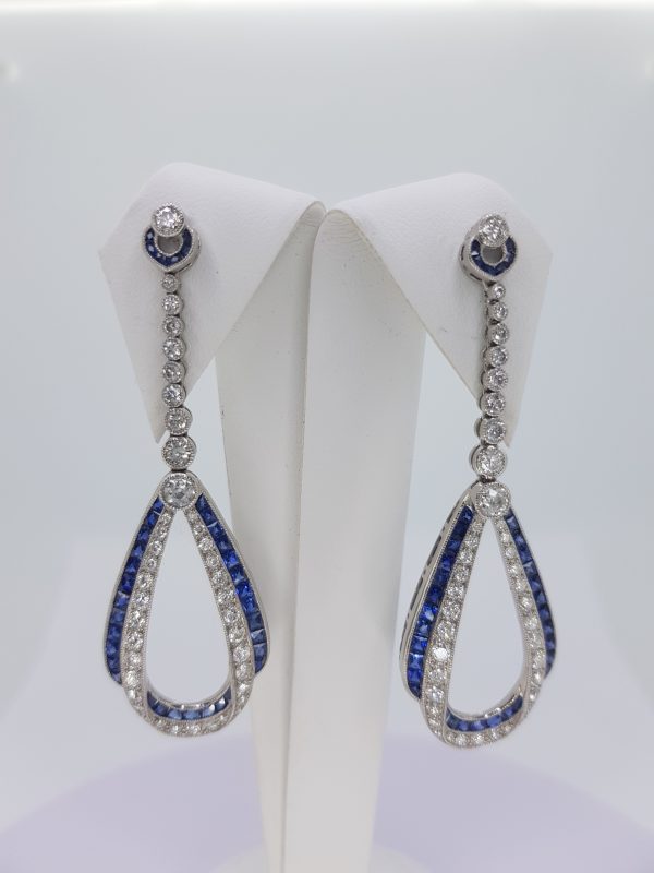 Sapphire and Diamond Drop Earrings in Platinum