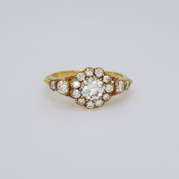 Georgian Style Diamond Floral Cluster Ring in 18ct Yellow Gold, 0.75 carat total