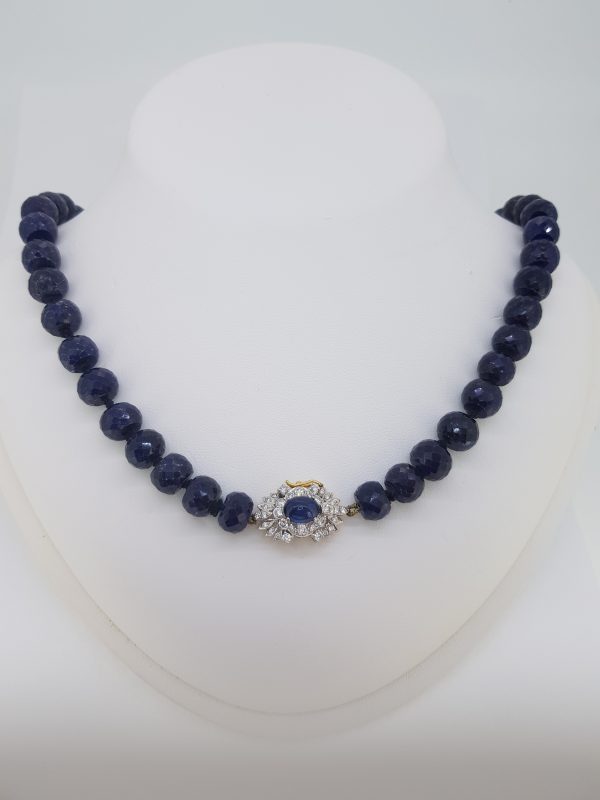 Sapphire Bead Necklace with Sapphire and Diamond Clasp, 442 carats