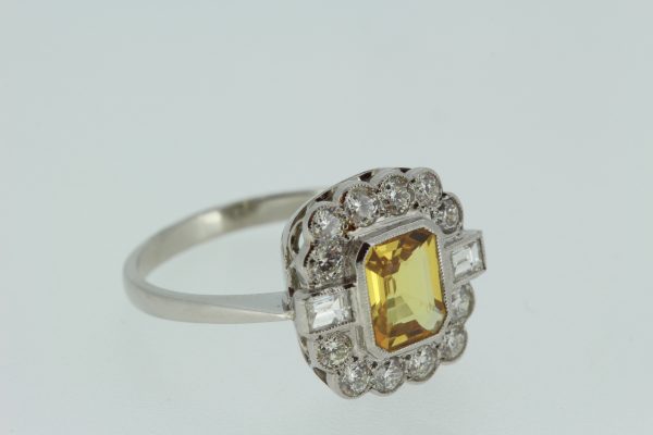 Yellow Sapphire and Diamond Floral Cluster Ring