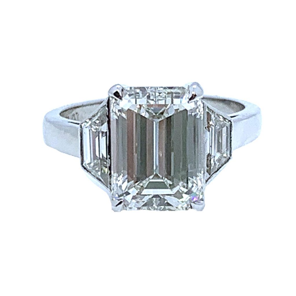4 Carat Emerald Cut Diamond Ring | Bageuute Cut Diamond Shoudlers