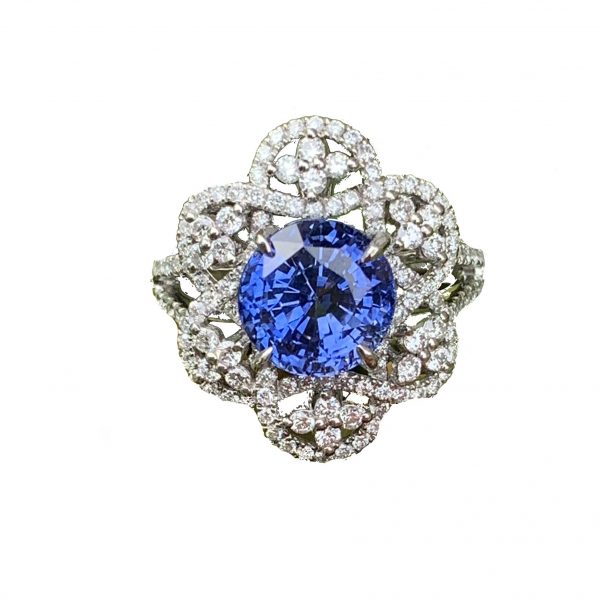 Sapphire and diamond fancy flower dress ring platinum 4 carats
