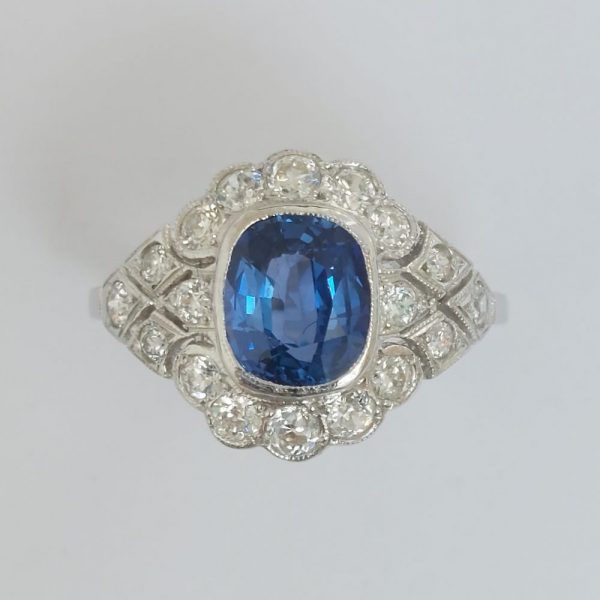 1.50ct Sapphire and Diamond Geometric Cluster Dress Ring in Platinum