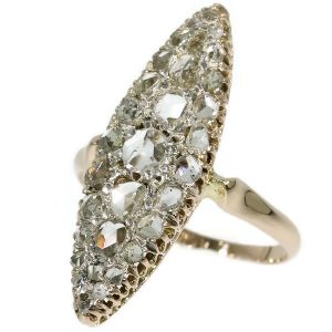 Antique Victorian Rose Cut Diamond Marquise-Shaped Ring