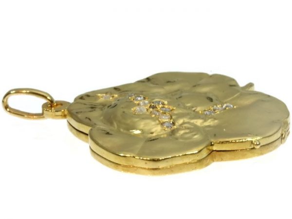 Antique Art Nouveau 18ct Gold Womans Head Diamond Set Clover Pendant