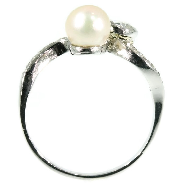Antique Belle Epoque Diamond and Pearl Toi et Moi Ring