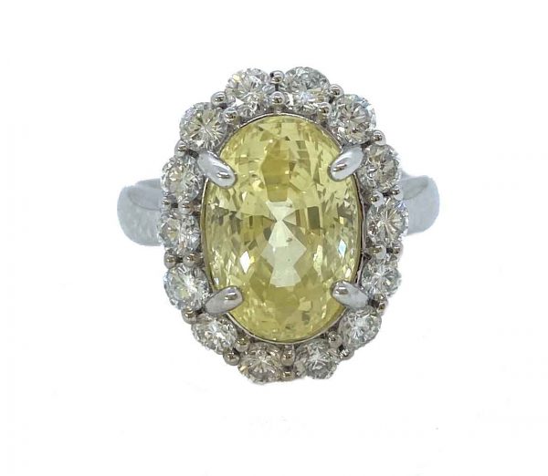 6.42ct Yellow Sapphire and Diamond Oval Cluster Ring