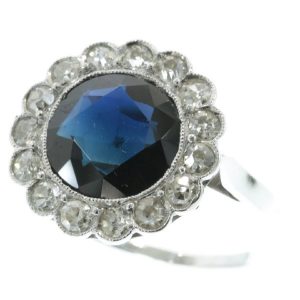 Antique Art Deco Platinum Diamond and Sapphire Engagement Ring