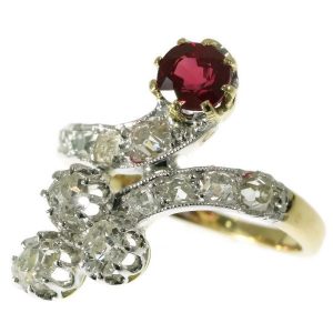 Antique Late Victorian Diamond and Ruby Crossover Ring