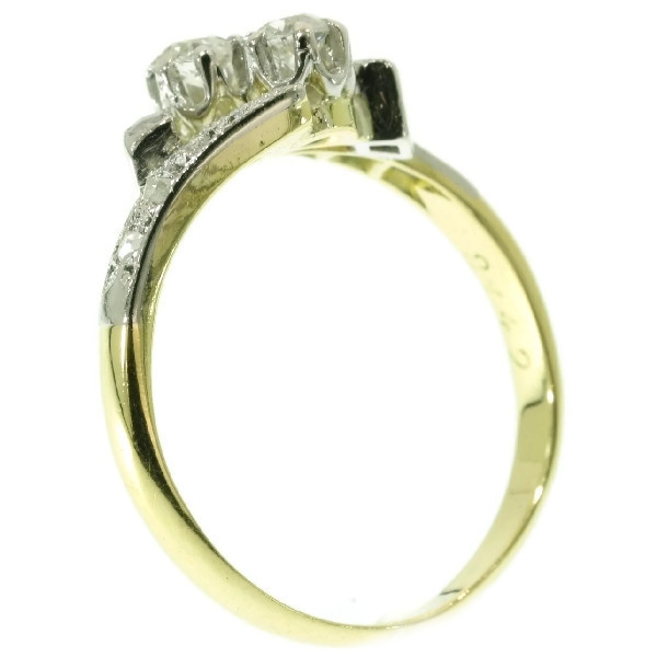 Antique Belle Epoque Old European Cut Diamond Two Stone Engagement Ring
